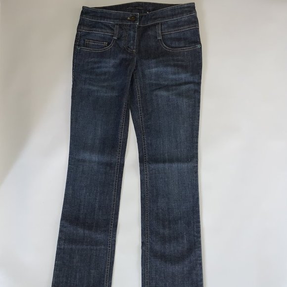 ELIE TAHARI WOMENS SIZE 2P STRAIGHT LEG DARK WASH BLUE JEANS WITH DROP WAIST - Picture 2 of 7